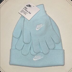 Nike Kids Sky Blue Beanie and Gloves Set